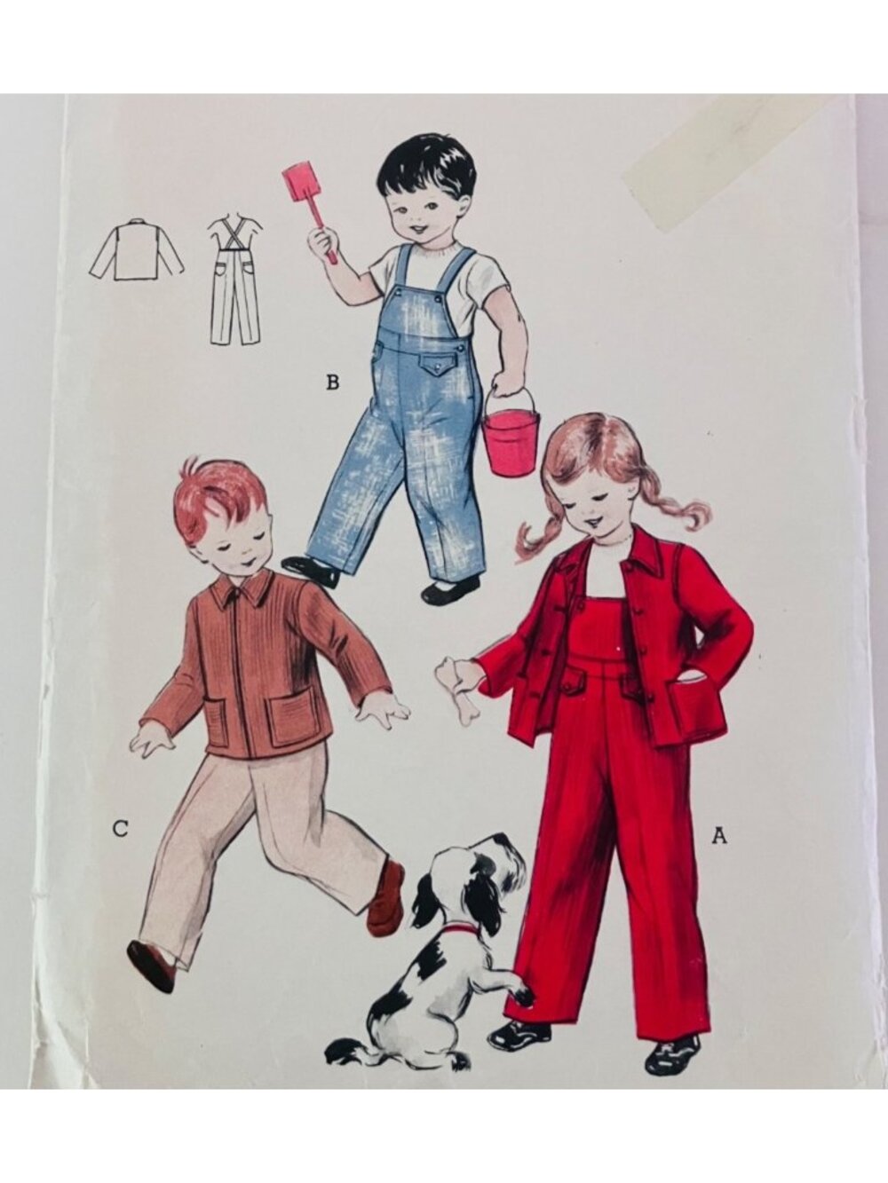 50s Vintage Butterick 6198 Child Sz 2 Overalls & Jacket Sewing Pattern CC
